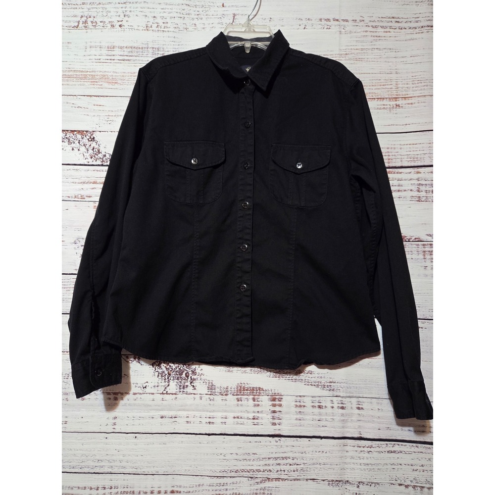 Dockers Khakiware Mens Large Black Cotton Long Sleeve Button Down Utility Shirt